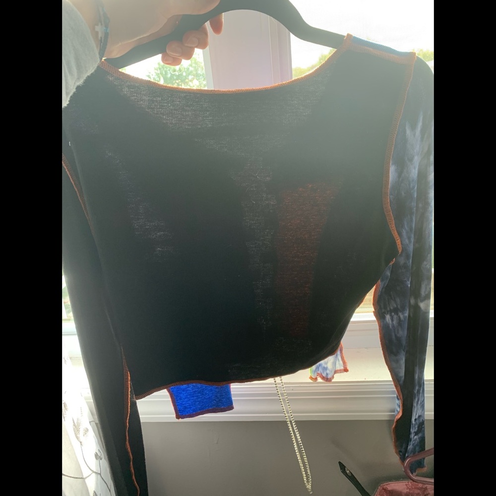 SHEIN Rhinestone Lace Up Front Colorblock Crop Top